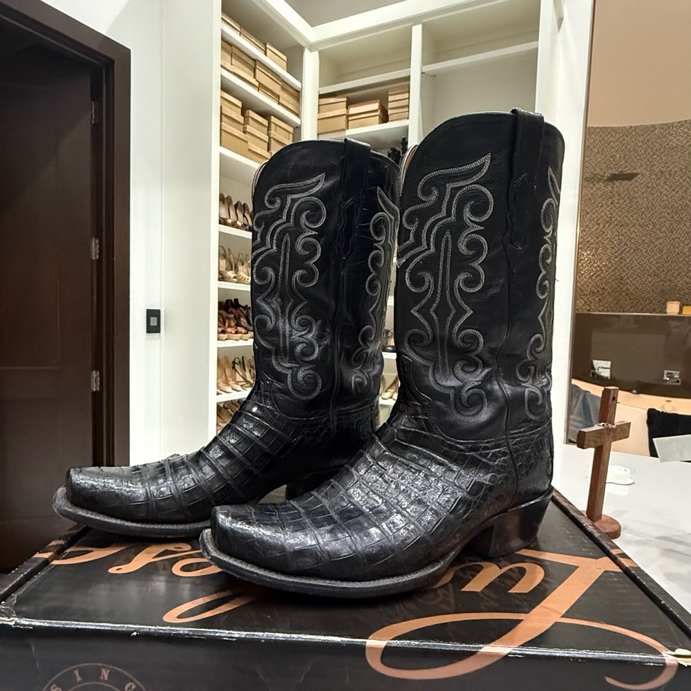 Lucchese Black Ultra Belly Caiman, Cowboy Boots